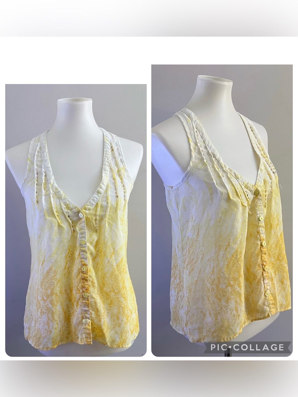 Y2K Mudd Yellow and White V-Neck Sheer Fairycore Top Summer Boho Coquette